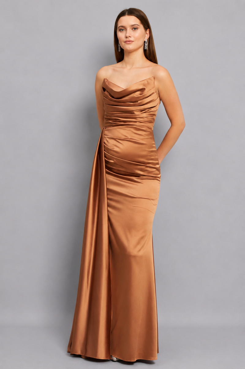 Scarlett Maxi Elbise - Bronz - Mivora Moda