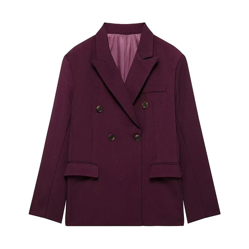 Kruvaze Blazer & Geniş Paça Pantolon Takım