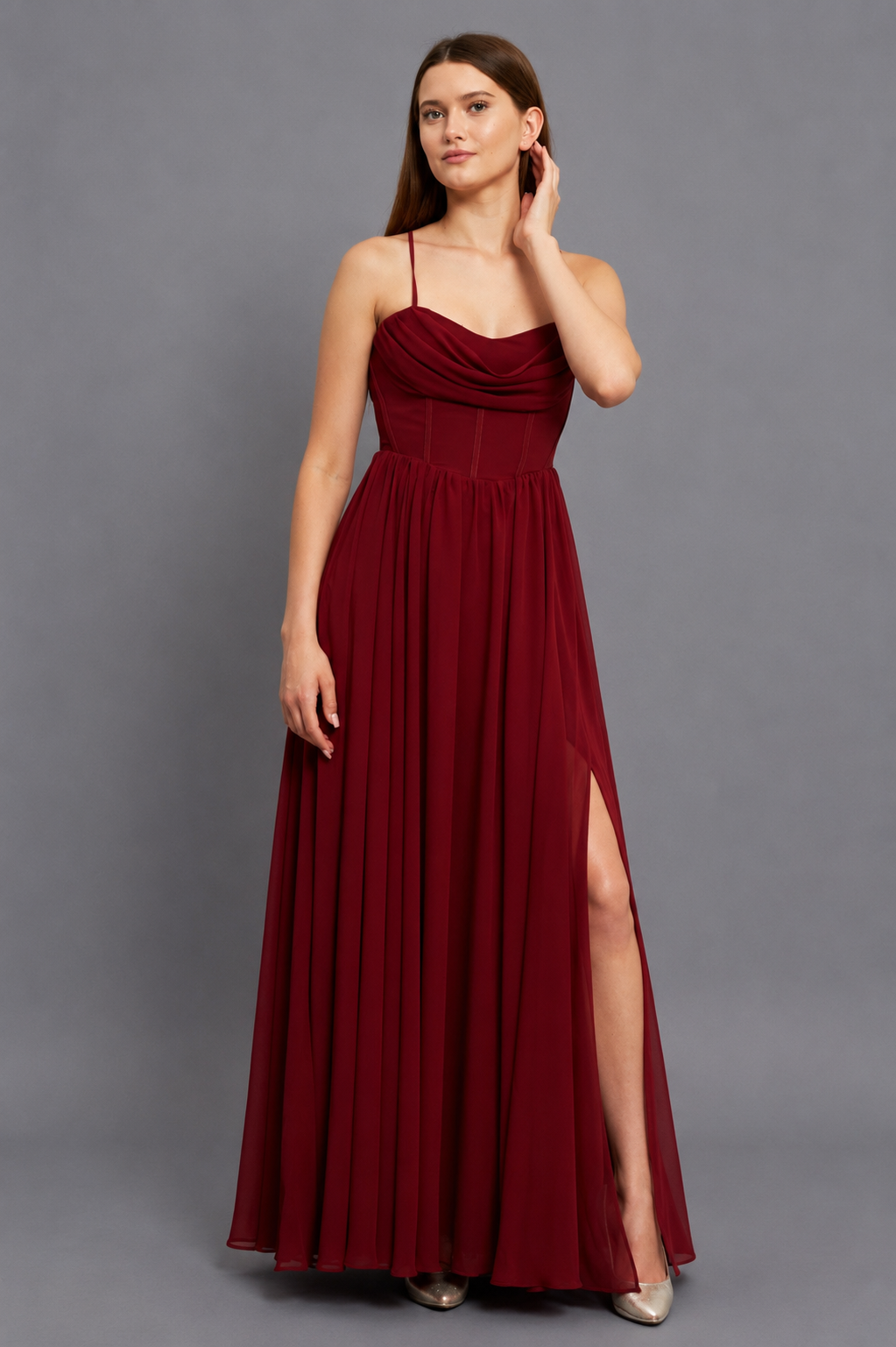 Estelle Maxi Elbise - Bordo