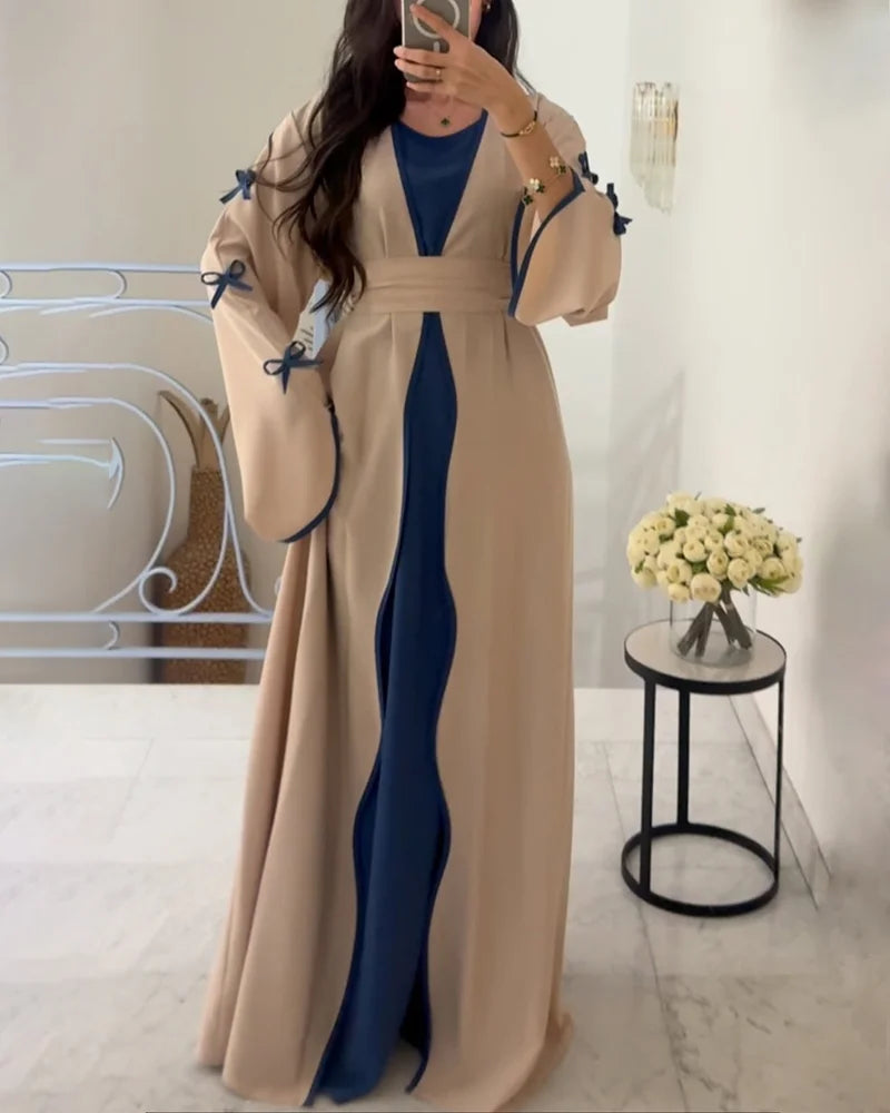 Şık Fiyonklu Elbise & Hırka 2 Parçalı Takım