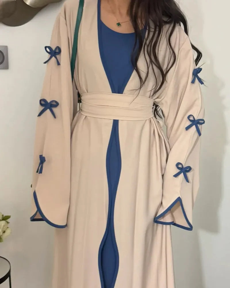 Şık Fiyonklu Elbise & Hırka 2 Parçalı Takım