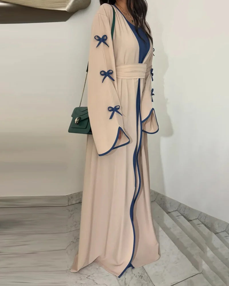 Şık Fiyonklu Elbise & Hırka 2 Parçalı Takım