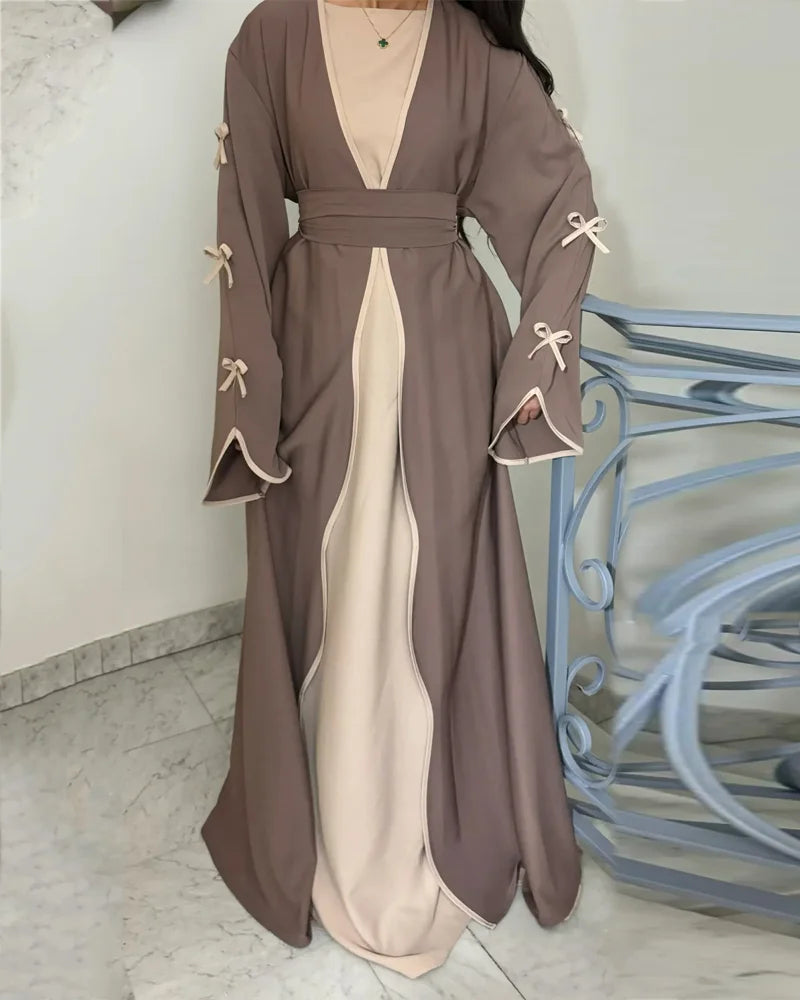 Şık Fiyonklu Elbise & Hırka 2 Parçalı Takım