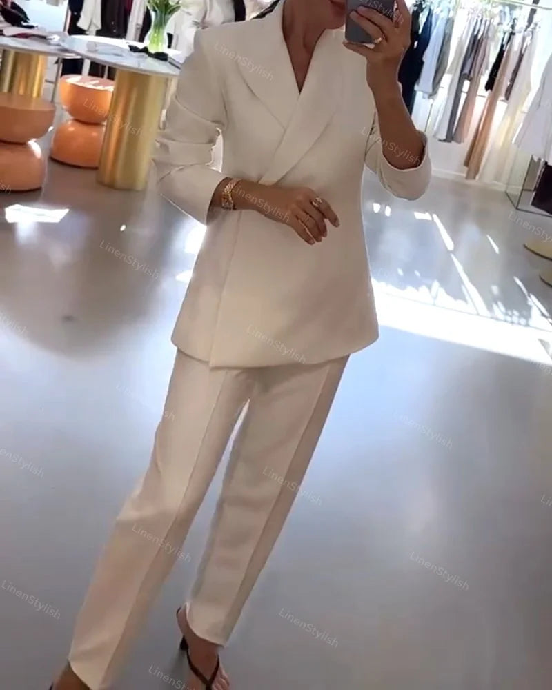 Şık Gold Düğme Detaylı Blazer Ceket & Pantolon Takım