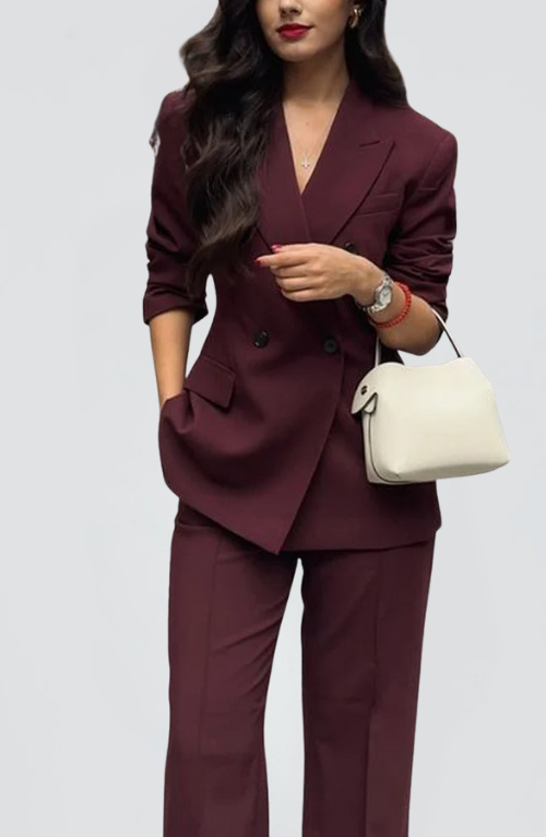 Kruvaze Blazer & Geniş Paça Pantolon Takım