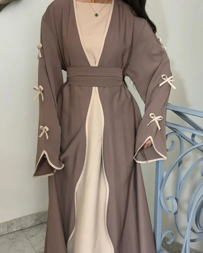 Şık Fiyonklu Elbise & Hırka 2 Parçalı Takım