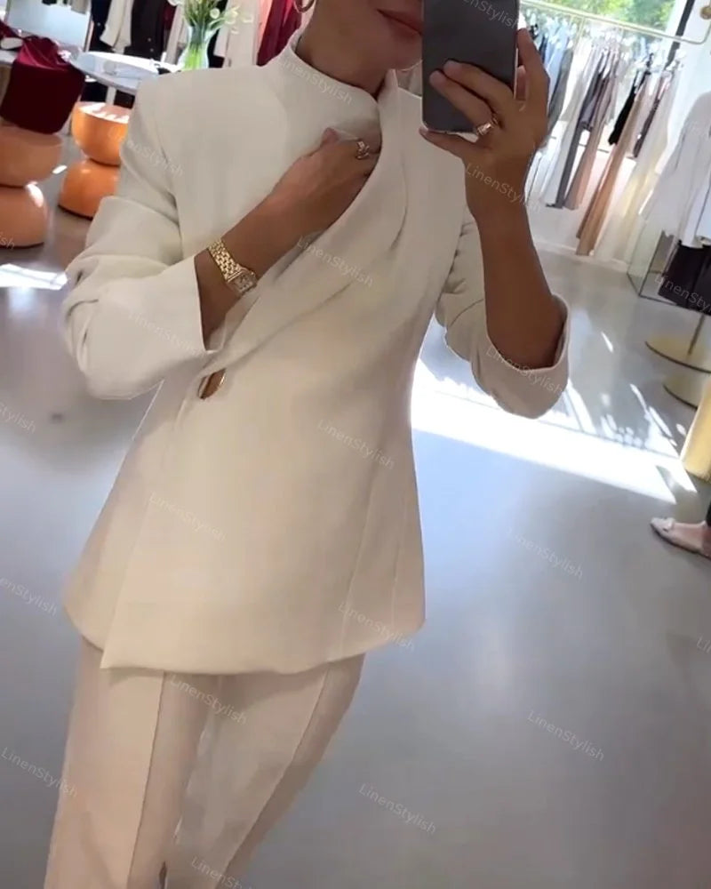 Şık Gold Düğme Detaylı Blazer Ceket & Pantolon Takım