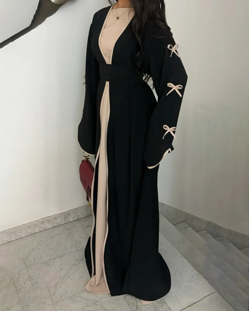 Şık Fiyonklu Elbise & Hırka 2 Parçalı Takım