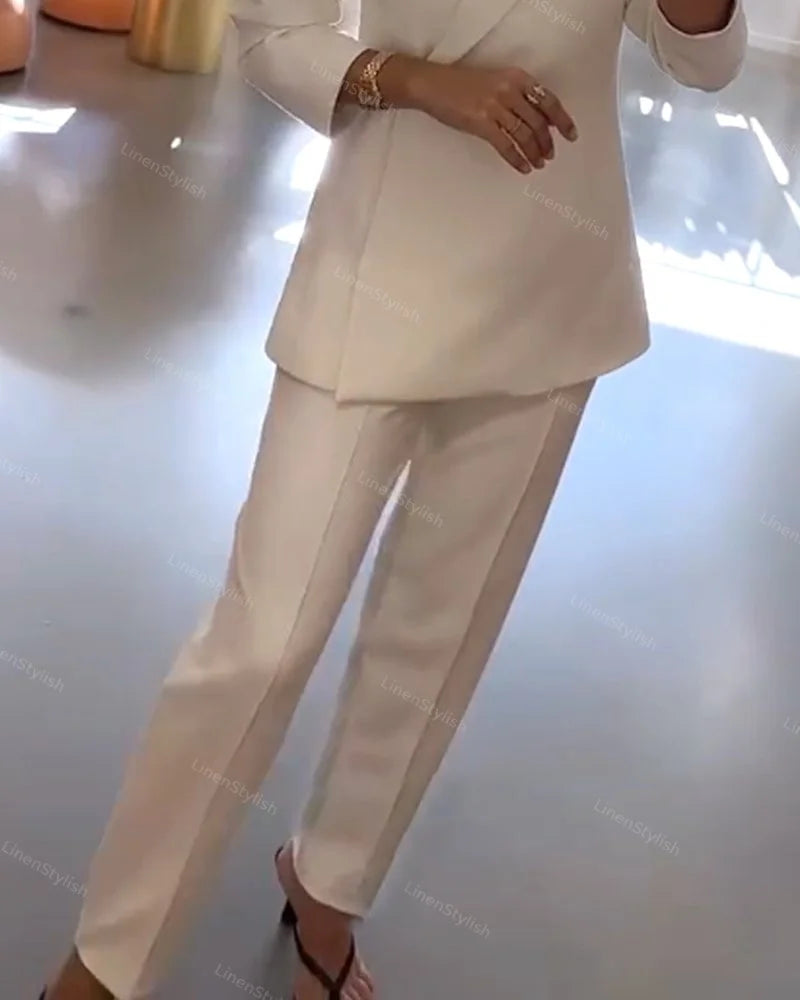 Şık Gold Düğme Detaylı Blazer Ceket & Pantolon Takım