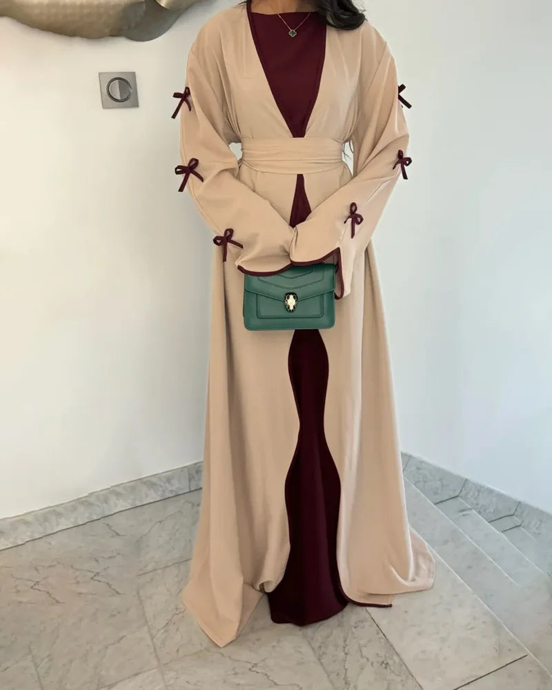 Şık Fiyonklu Elbise & Hırka 2 Parçalı Takım