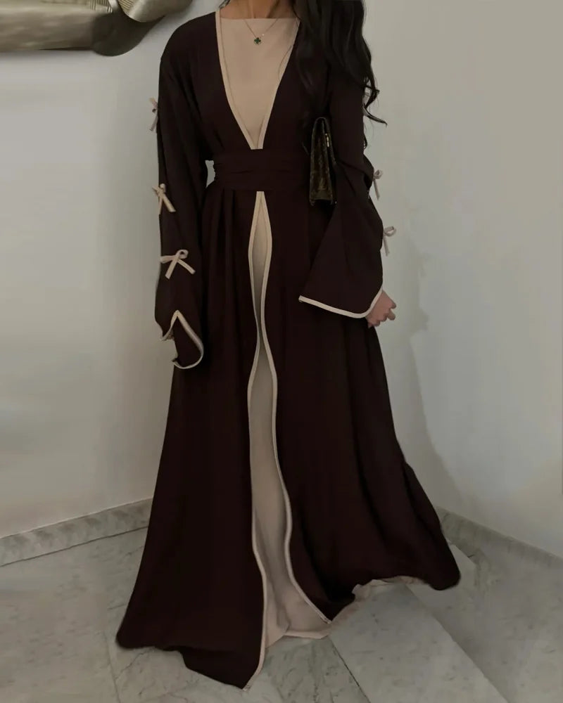 Şık Fiyonklu Elbise & Hırka 2 Parçalı Takım