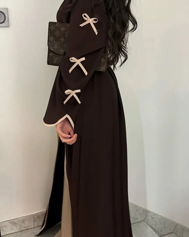 Şık Fiyonklu Elbise & Hırka 2 Parçalı Takım