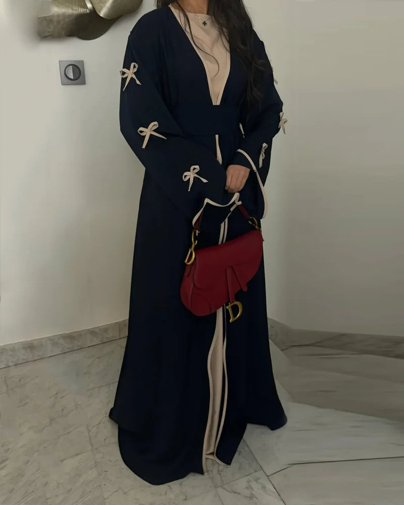 Şık Fiyonklu Elbise & Hırka 2 Parçalı Takım