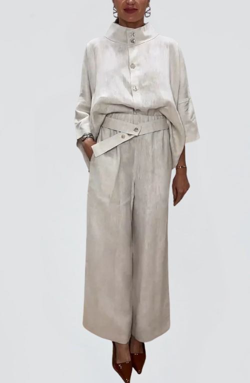 Dik Yaka Tasarım 2 Parçalı Keten Takım