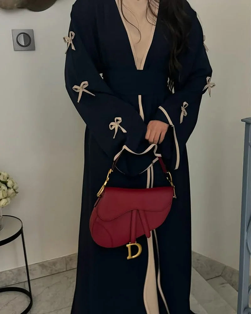 Şık Fiyonklu Elbise & Hırka 2 Parçalı Takım