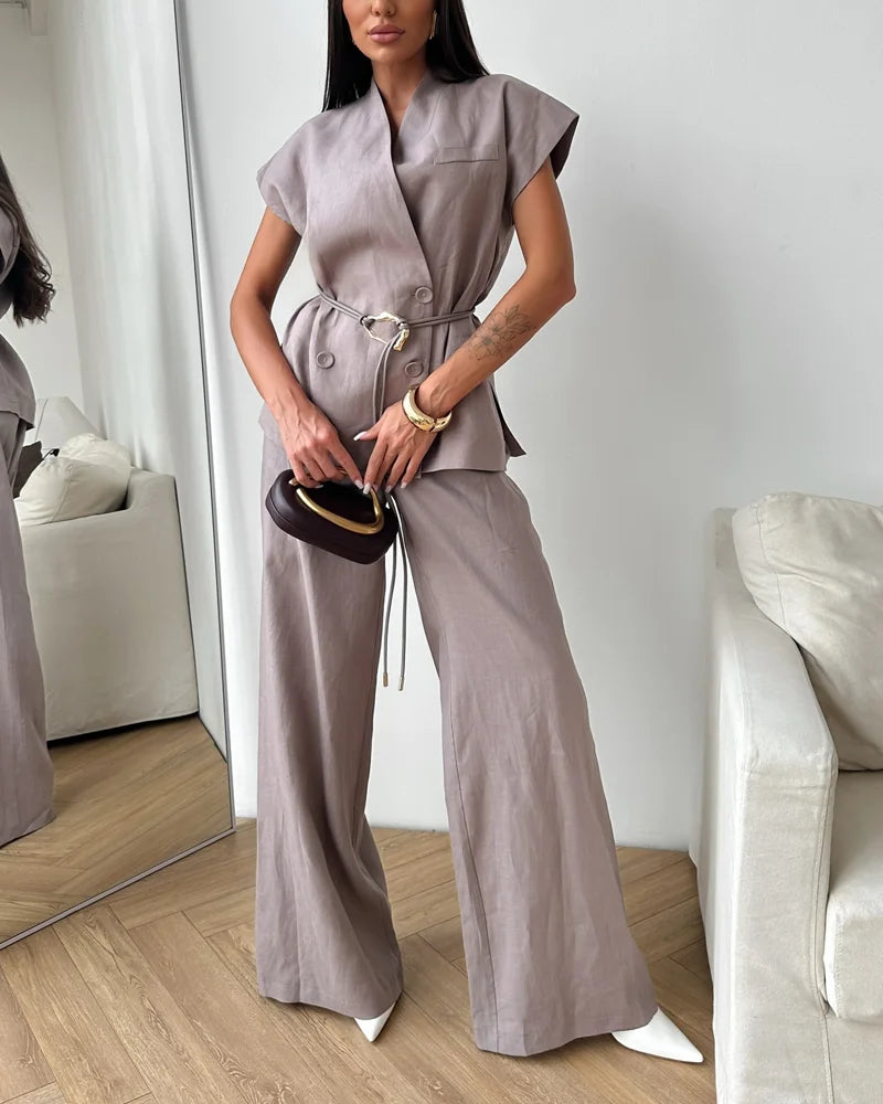 Kruvaze Keten Üst ve Pantolon İki Parçalı Takım