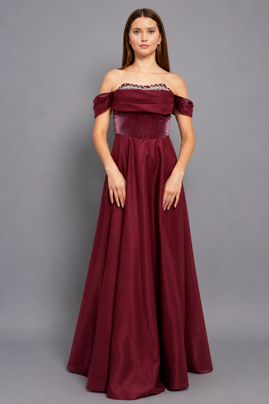 Victoria Maxi Elbise - Bordo