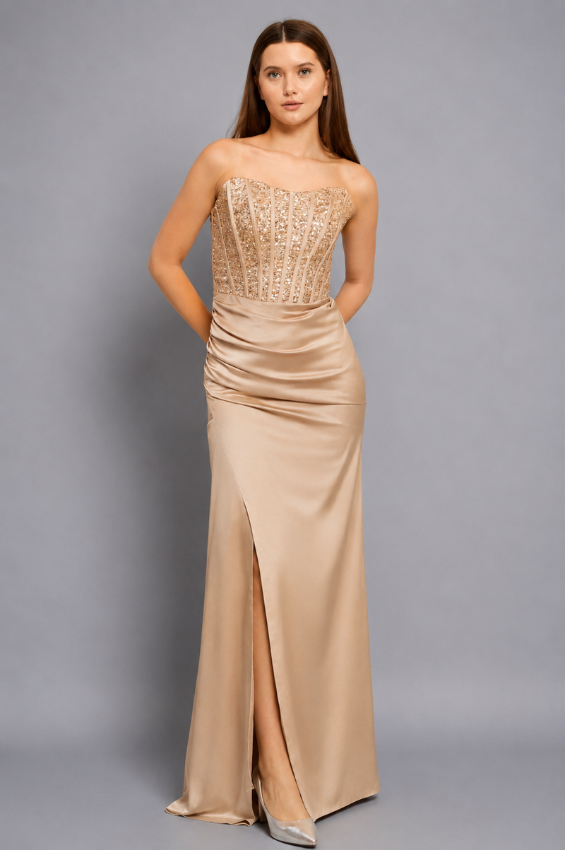 Saphira Maxi Elbise - Gold - Mivora Moda