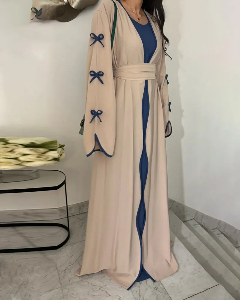 Şık Fiyonklu Elbise & Hırka 2 Parçalı Takım