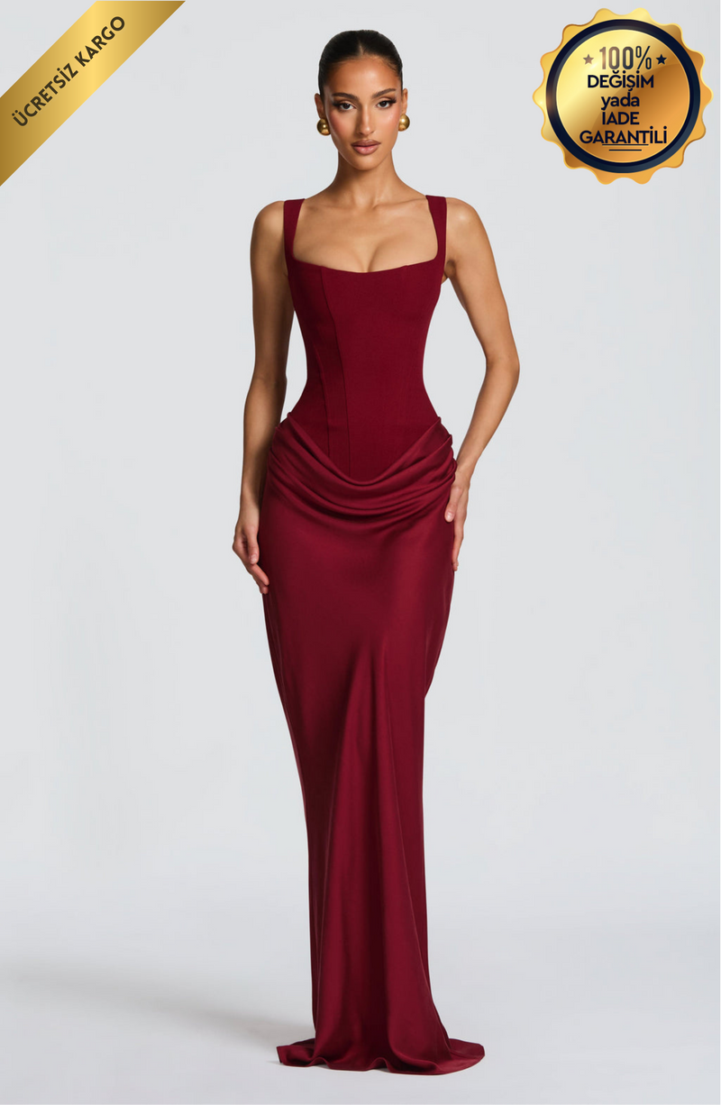 Aura Maxi Elbise - Bordo