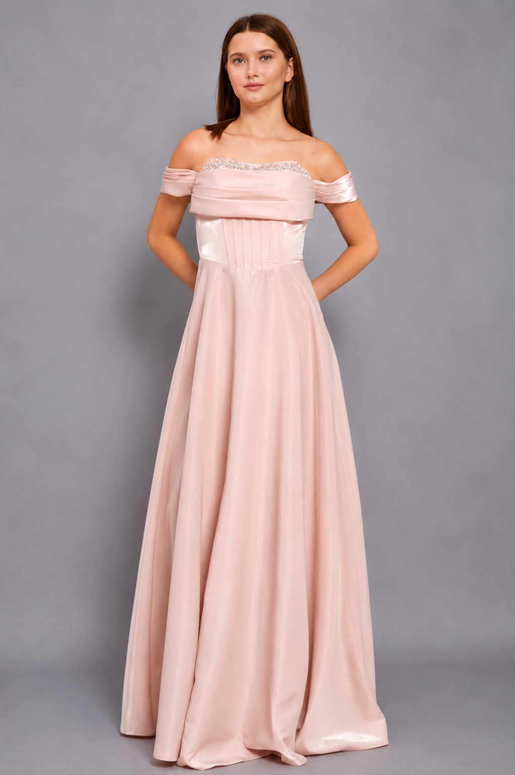 Victoria Maxi Elbise - Toz Pembe
