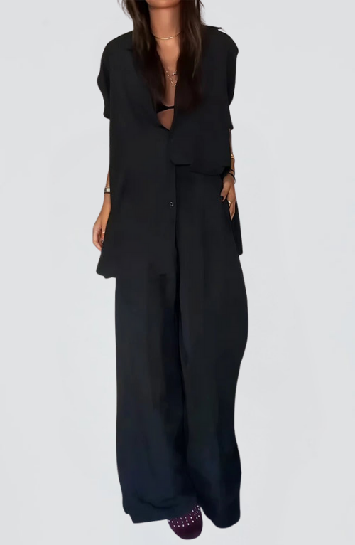 Uzun Kol Gömlek & Yüksek Bel Geniş Paça Pantolon Takım