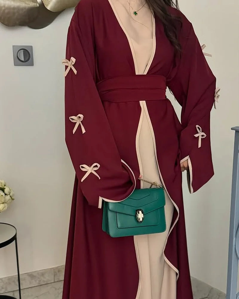 Şık Fiyonklu Elbise & Hırka 2 Parçalı Takım