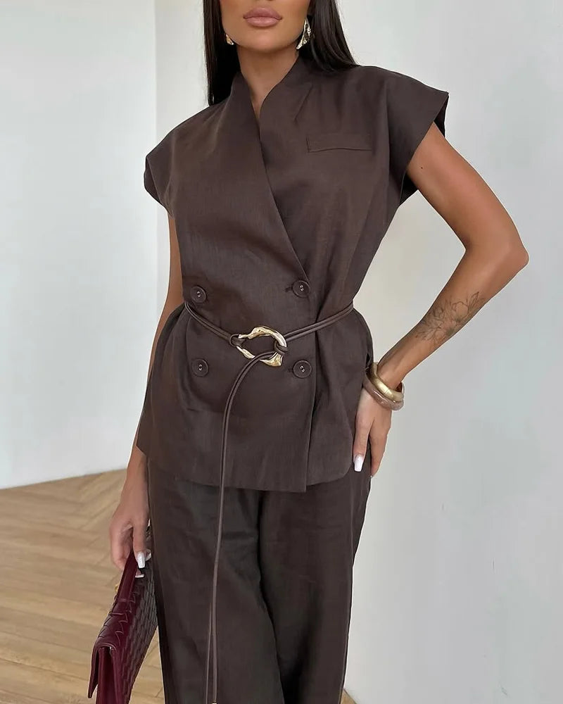 Kruvaze Keten Üst ve Pantolon İki Parçalı Takım