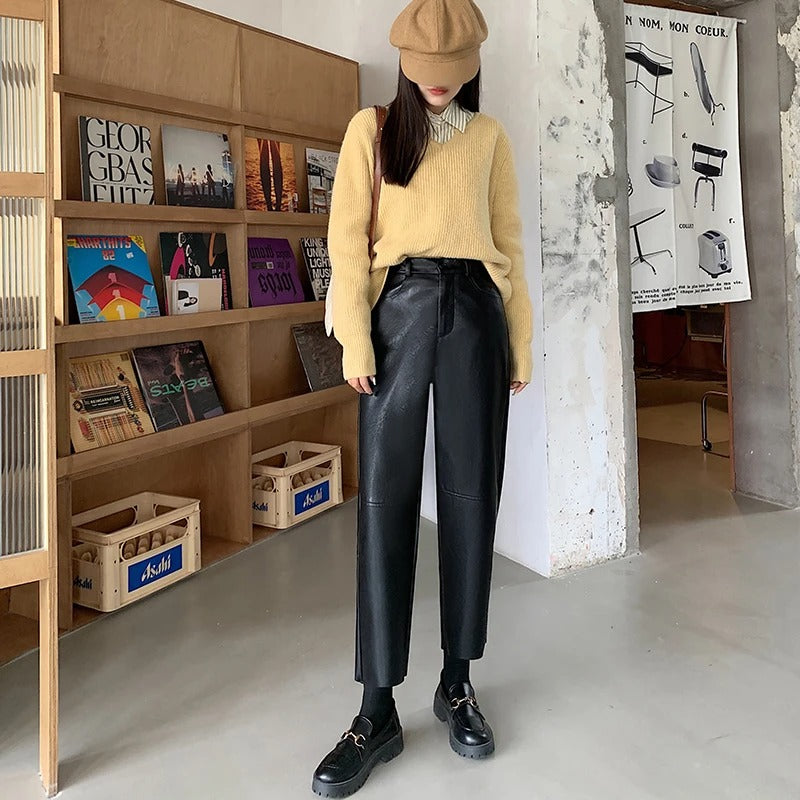 Straight Leg Deri Pantolon