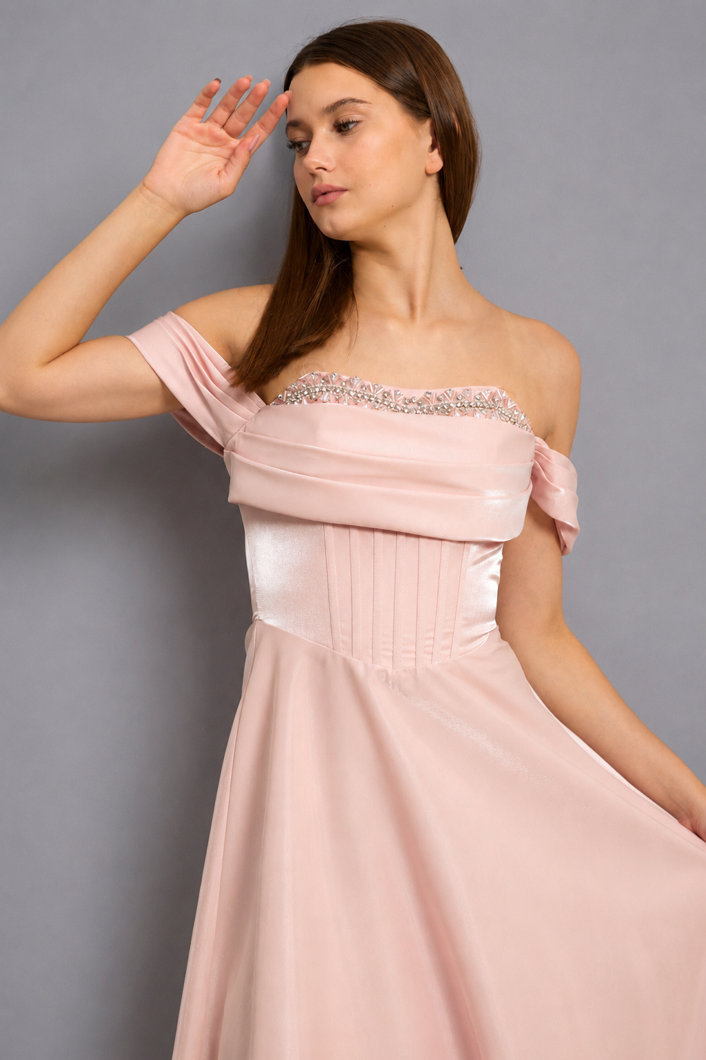 Victoria Maxi Elbise - Toz Pembe
