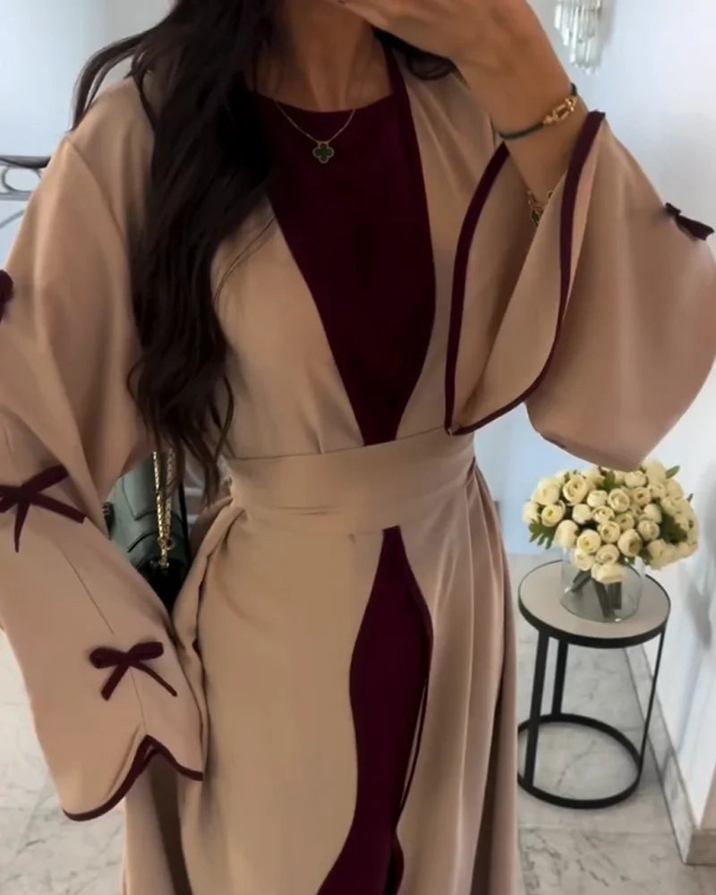 Şık Fiyonklu Elbise & Hırka 2 Parçalı Takım