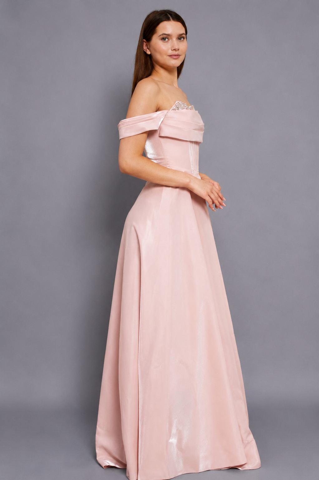 Victoria Maxi Elbise - Toz Pembe