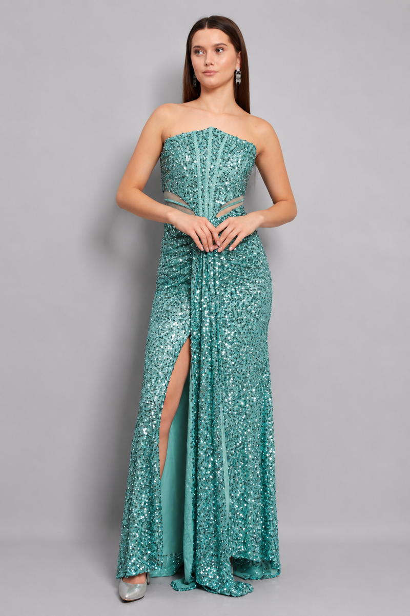 Luna Maxi Elbise - Mint Yeşili - Mivora Moda