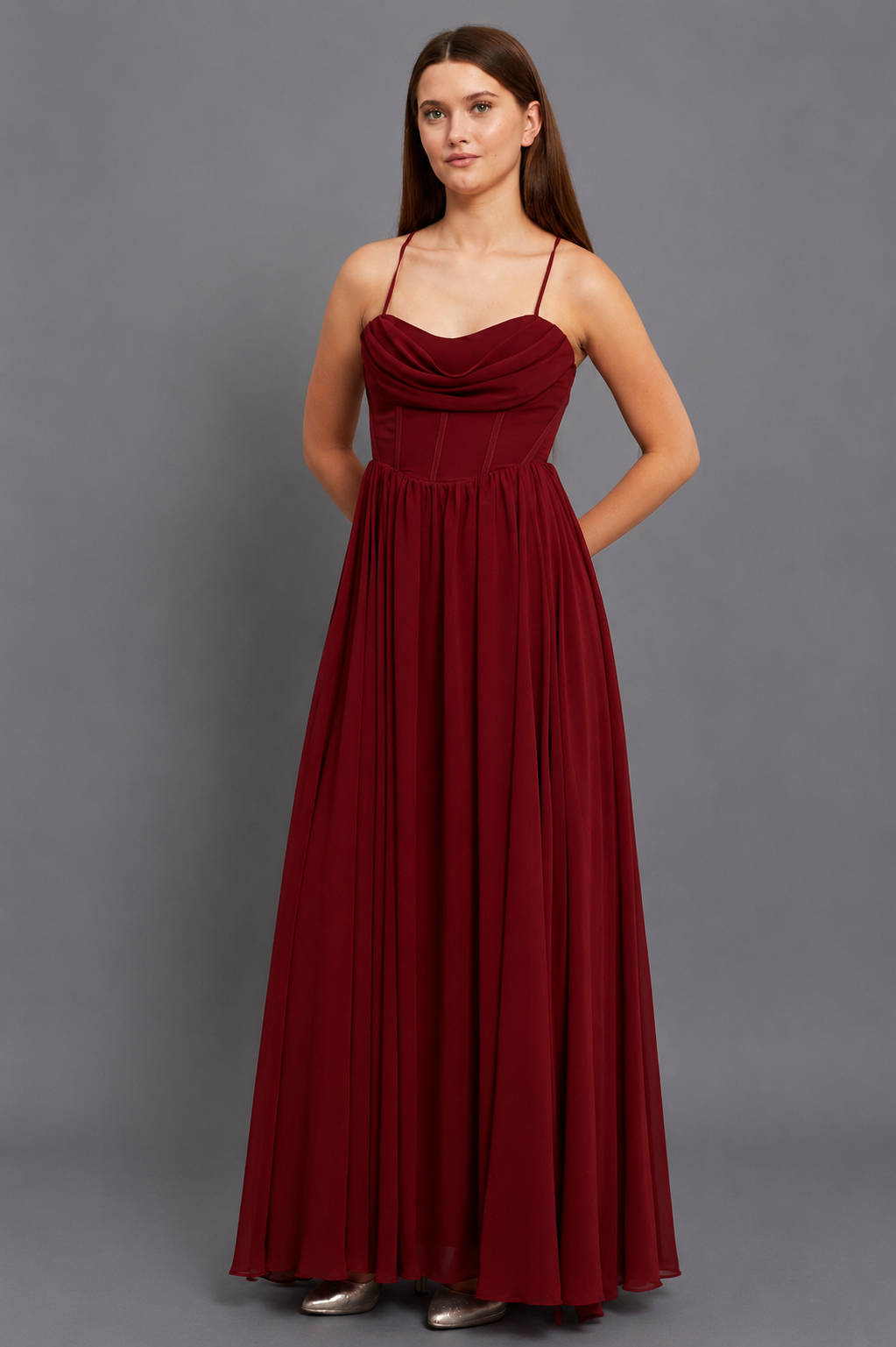 Estelle Maxi Elbise - Bordo