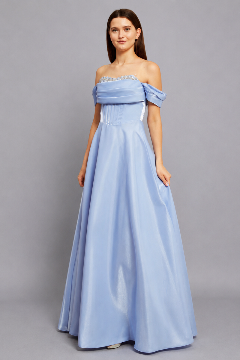 Victoria Maxi Elbise - Bebek Mavisi - Mivora Moda