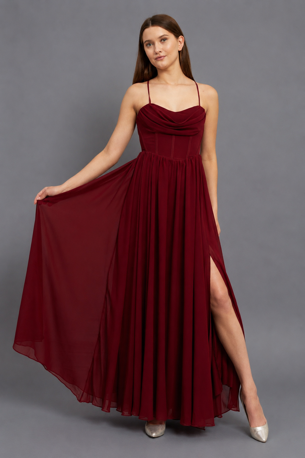 Estelle Maxi Elbise - Bordo