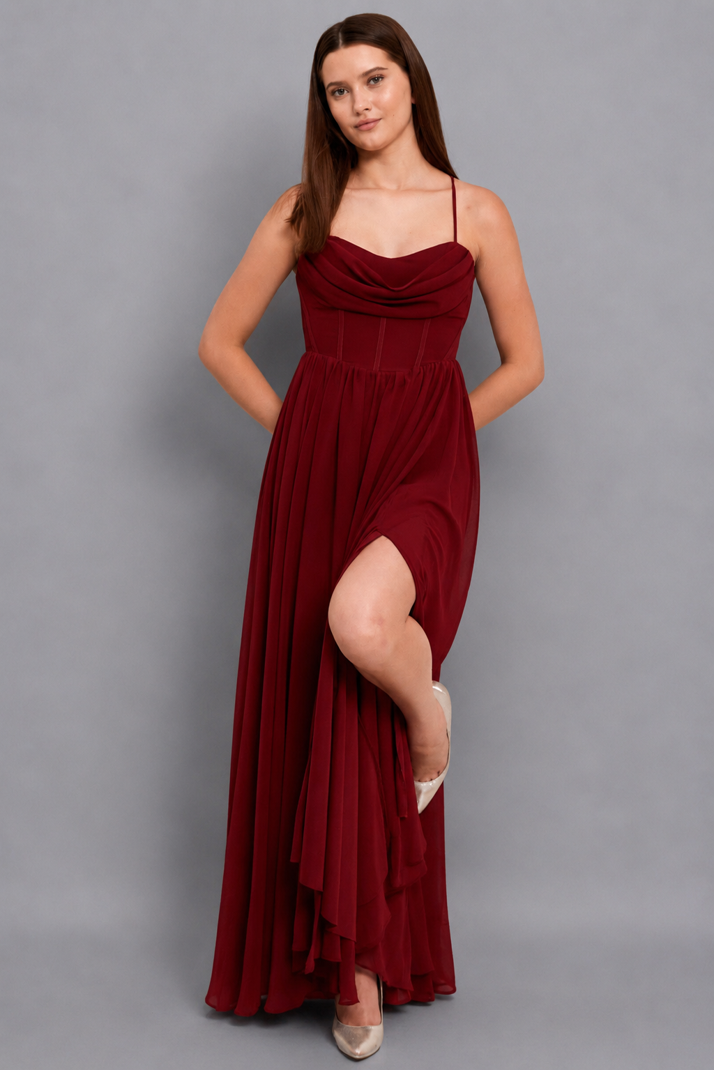 Estelle Maxi Elbise - Bordo