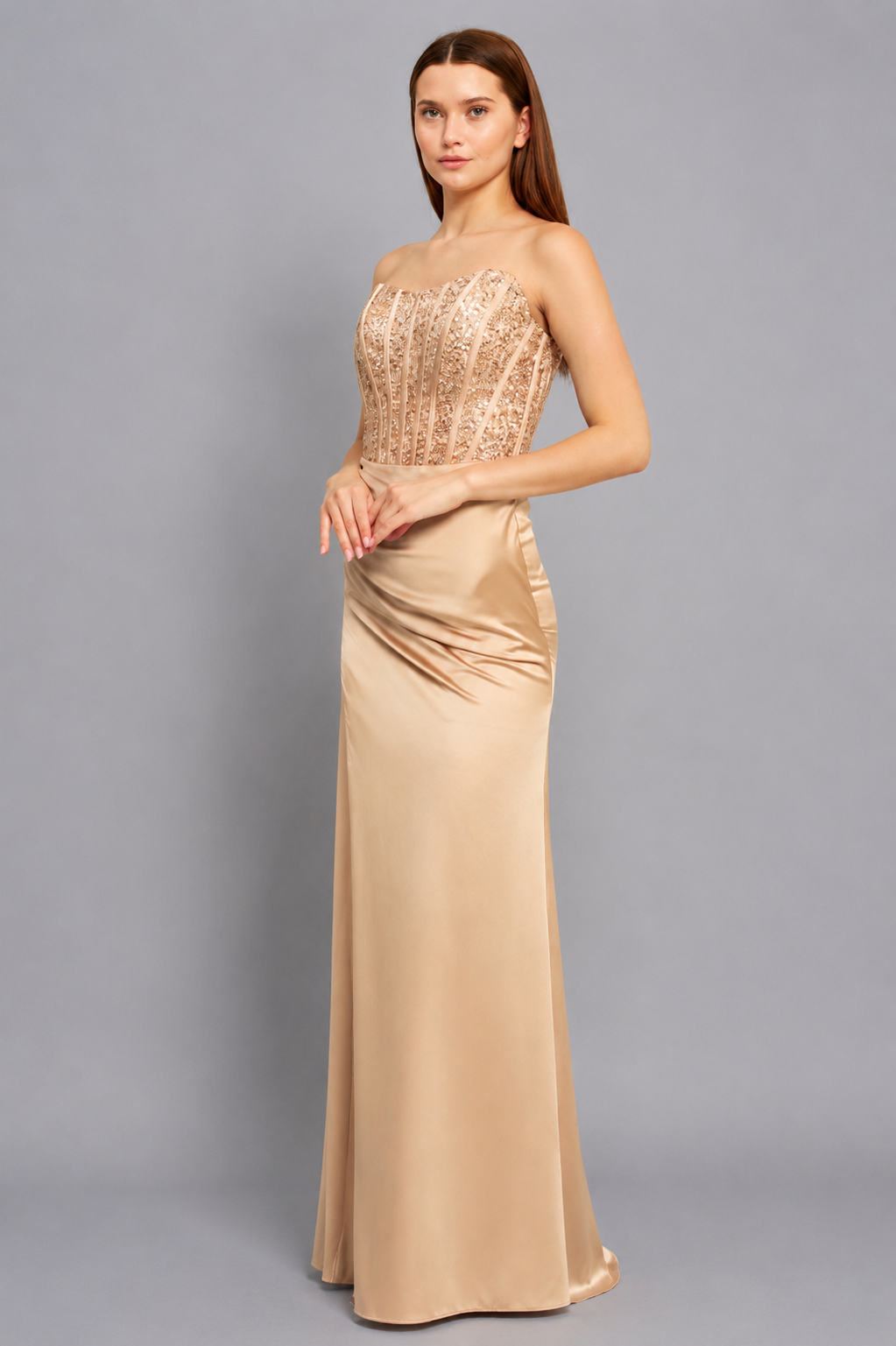 Saphira Maxi Elbise - Gold - Mivora Moda