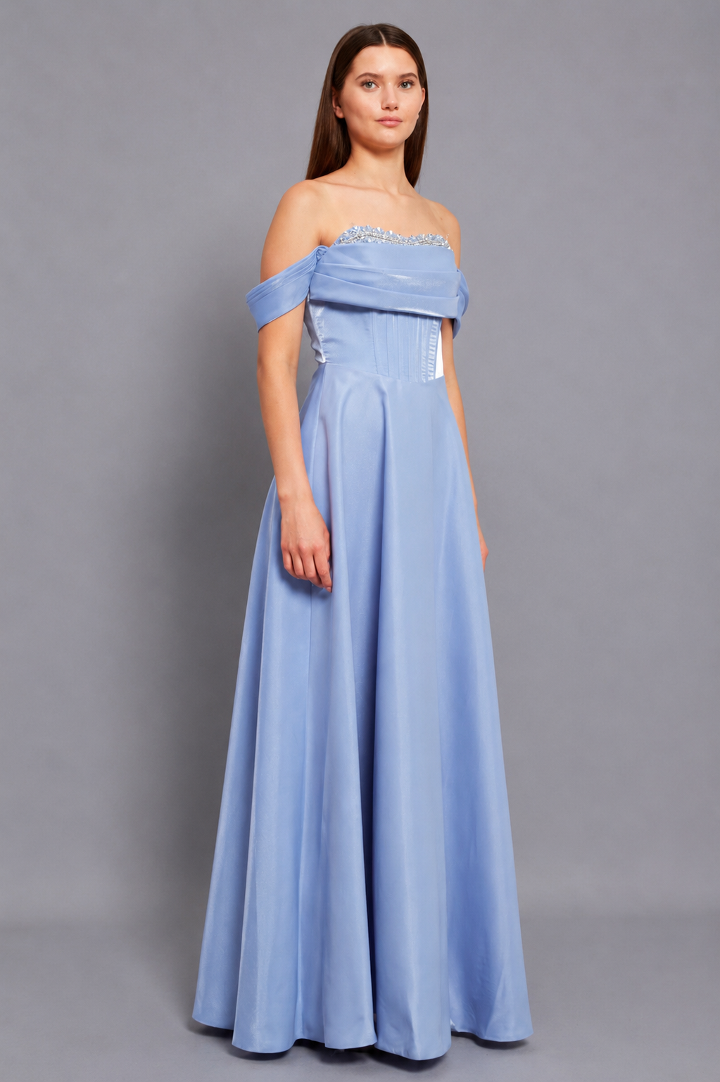 Victoria Maxi Elbise - Bebek Mavisi