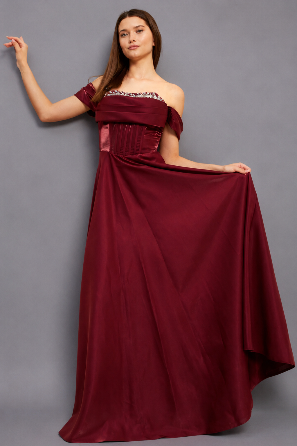 Victoria Maxi Elbise - Bordo