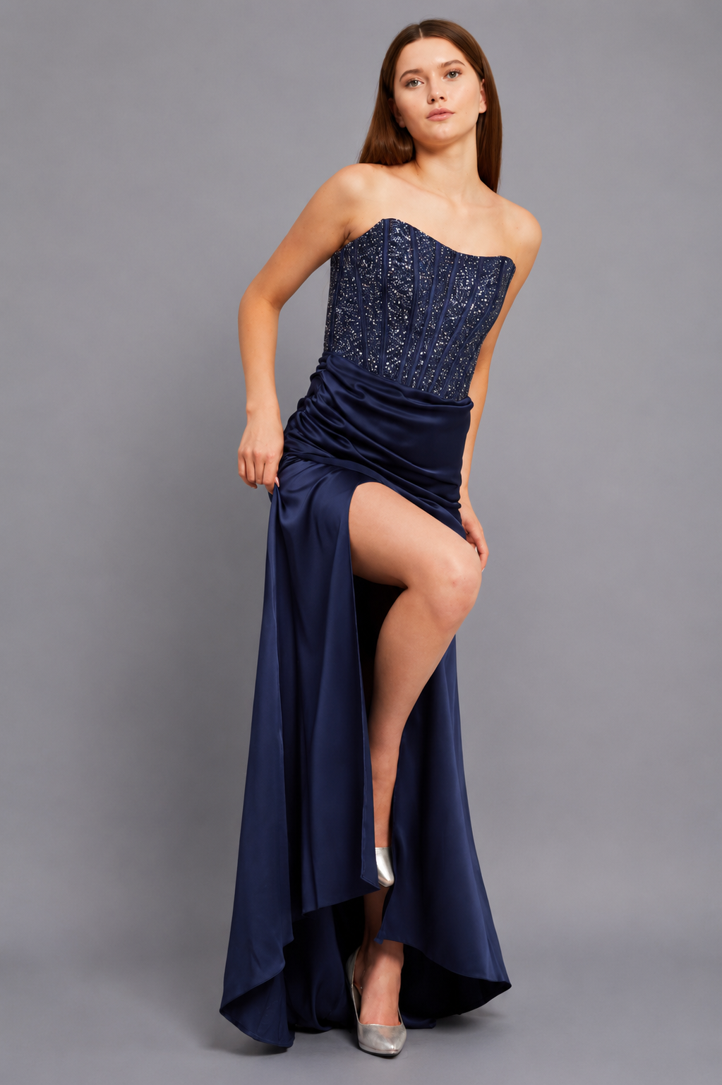 Saphira Maxi Elbise - Lacivert - Mivora Moda