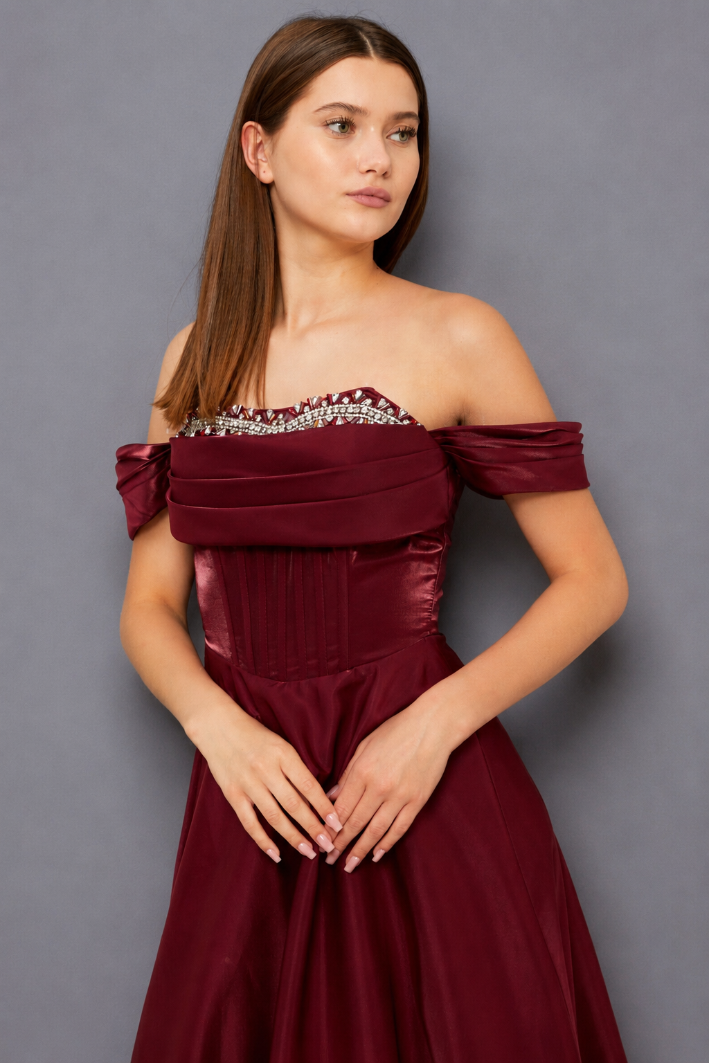Victoria Maxi Elbise - Bordo