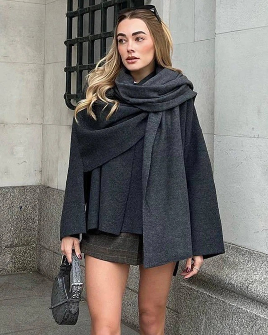 Şal Detay Kapüşonlu Ceket