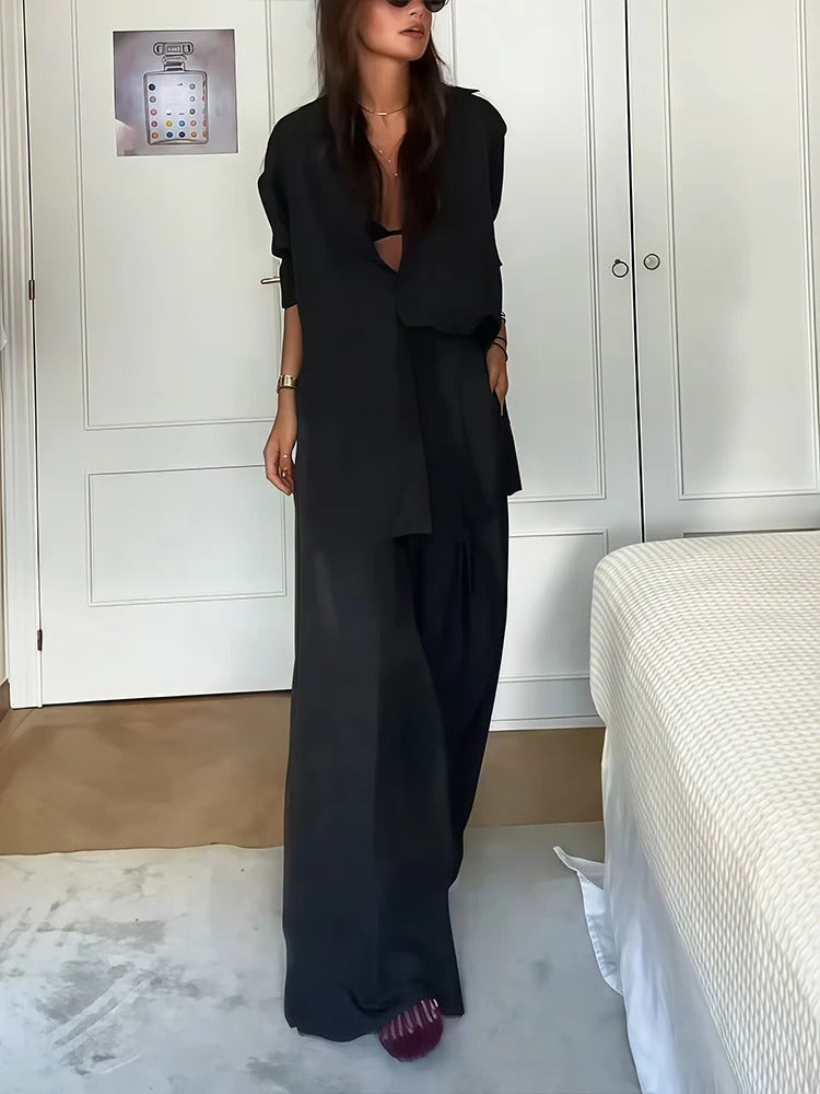 Uzun Kol Gömlek & Yüksek Bel Geniş Paça Pantolon Takım