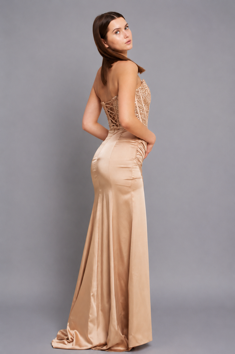 Saphira Maxi Elbise - Gold - Mivora Moda
